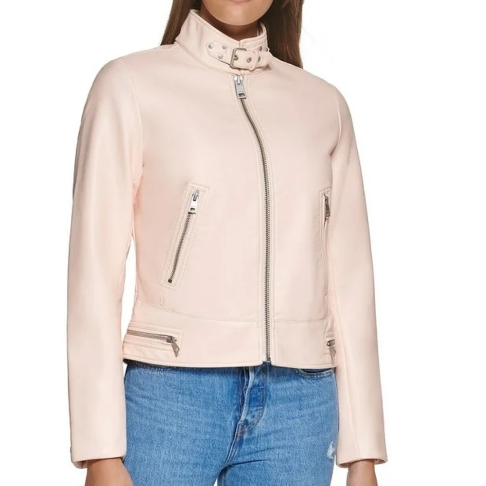 Levis Jacket Womens Medium Pink Faux Leather Motocross Racer Moto‎